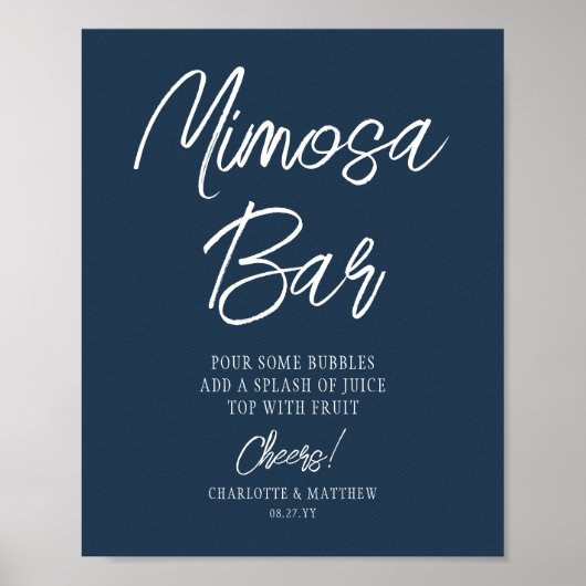 Mimosa Bar Prost Modern Script Navy Blau Poster (Vorne)