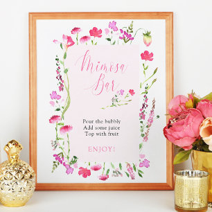 Mimosa Bar Rosa Wildblumen Brautparty-Schild Poster