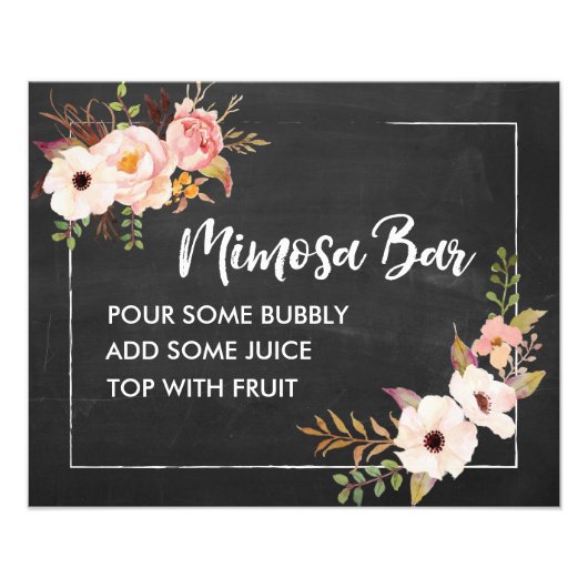 Mimosa Bar Rustic Floral Chalkboard Wedding Sign Fotodruck (Vorne)
