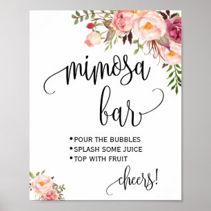 Mimosa-Bar-Schild Braut-Hochzeitsdusche rosa flora Poster