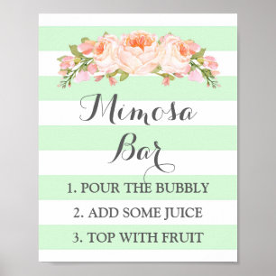 Mimosa-Bar-Schild Minze Blumen Streifen Poster