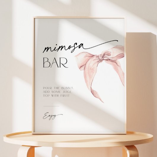 Mimosa Bar Schild mit rötlich-rosa Bug Brautparty