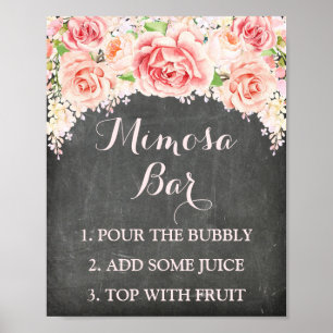Mimosa-Bar-Schild Rosa Wasserfarbe Blumen Schiefer Poster