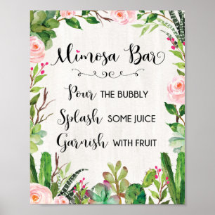 Mimosa-Bar-Schild Sukkulenten-Kaktus-Blumen-Hochze Poster
