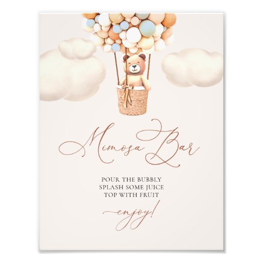 Mimosa Bar Sign Bear Baby Dusche mit Balloons Fotodruck (Vorne)