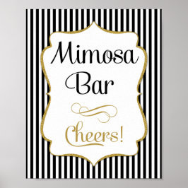 Mimosa Bar Sign Black Gold Strip Poster