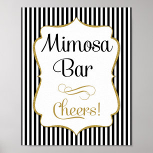 Mimosa Bar Sign Black Gold Strip Poster