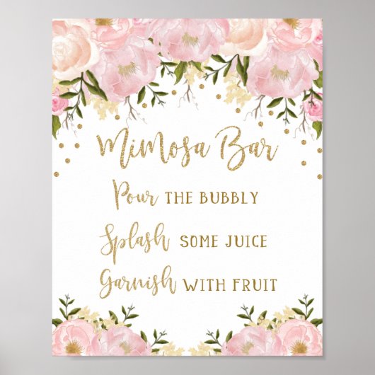Mimosa Bar Sign Blush Pink Gold Floral Wedding Poster (Vorne)