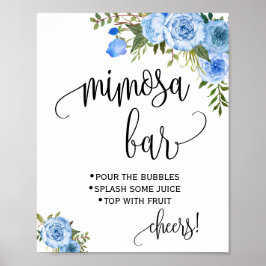 Mimosa Bar sign Bridal Polterabend Blue Floral Poster