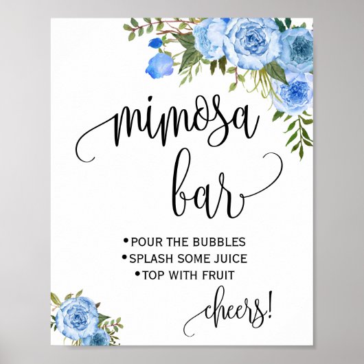Mimosa Bar sign Bridal Polterabend Blue Floral Poster (Vorne)