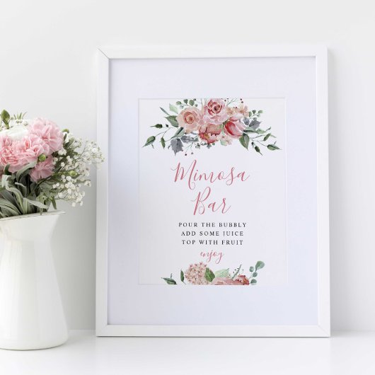 Mimosa Bar Sign Elegante Hochzeit Dusty Rose Blush Poster