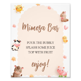 Mimosa Bar Sign Farm Animals Baby Dusche Fotodruck