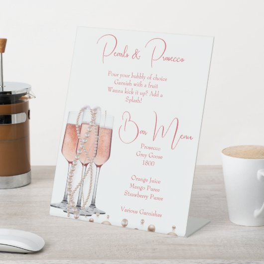 Mimosa Bar Sign for Pearls and Prosecco Sockelschild (In SItu)