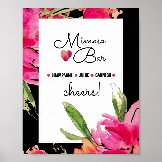 Mimosa Bar Sign | Fuchsia-Blume Hochzeitsdruck Poster (Vorne)