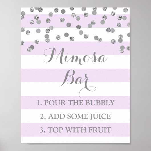 Mimosa Bar Sign Lavender Streifen Silver Confetti Poster (Vorne)