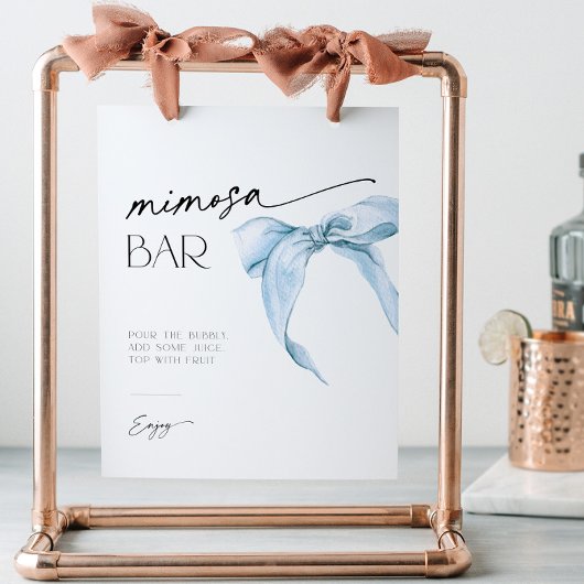 Mimosa Bar Sign mit staubblauem Bug Brautparty Sockelschild