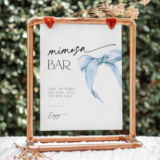Mimosa Bar Sign mit staubblauem Bug Brautparty Sockelschild