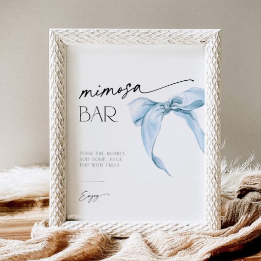 Mimosa Bar Sign mit staubblauem Bug Brautparty Sockelschild