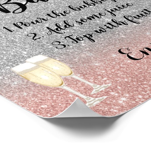 Mimosa Bar Sign | Moderner Silver Rose Gold Glitze Poster (Ecke)