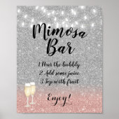 Mimosa Bar Sign | Moderner Silver Rose Gold Glitze Poster (Vorne)