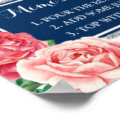 Mimosa Bar Sign Navy Silver Stripes Rosa Floral Poster (Ecke)