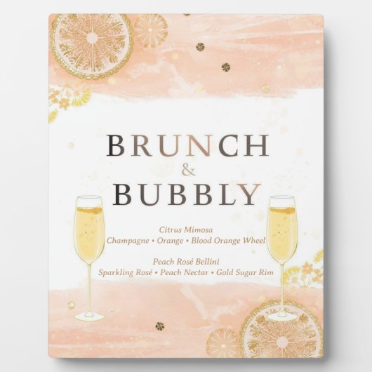 Mimosa Bar Sign – Peach Watercolor Brunch & Bubbly Fotoplatte (Vorderseite)