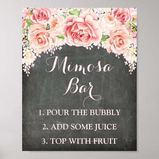 Mimosa Bar Sign Pink Aquarell Blume Chalkboard Poster (Vorne)