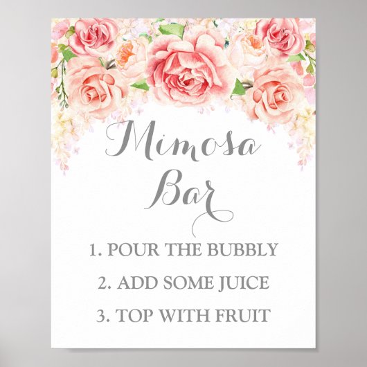 Mimosa Bar Sign Pink Aquarellfarben Blume Poster (Vorne)