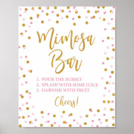 Mimosa Bar Sign Pink & Gold Glitzer Confetti Poster