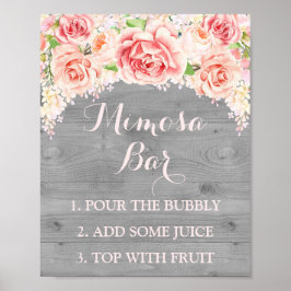 Mimosa Bar Sign Pink Wasserfarbe Blume Holz Poster