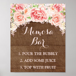 Mimosa Bar Sign Pink Wasserfarbe Blume Holz Poster