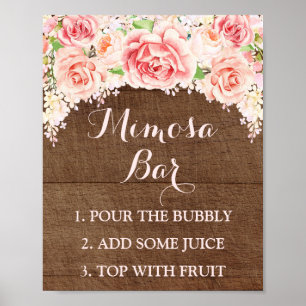 Mimosa Bar Sign Pink Wasserfarbe Blume Holz Poster
