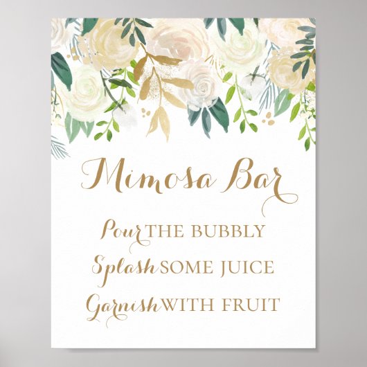 Mimosa Bar Sign Poster aus der Blume Gold und Weiß (Vorne)