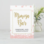 Mimosa Bar Sign | Rosa und goldenes Brautparty Einladung (Stehend Vorderseite)
