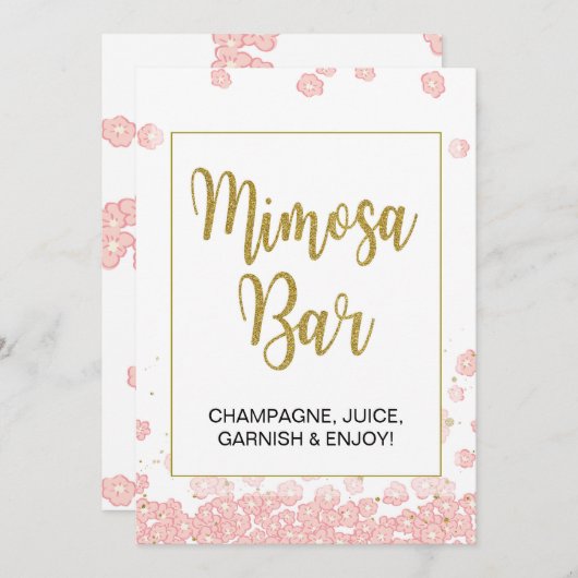 Mimosa Bar Sign | Rosa und goldenes Brautparty Einladung (Vorne/Hinten)