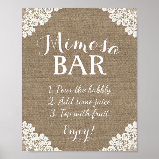 Mimosa Bar Sign | Vintages Burlap & Lace Poster (Vorne)