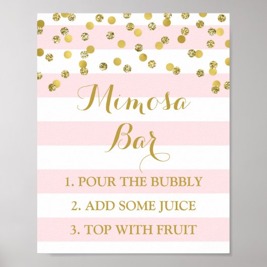 Mimosa Bar signieren Rosa Streifen Gold Confetti Poster (Vorne)