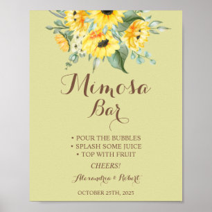 Mimosa-Bar Sonnenblumen Grün Hochzeitsschild Poster