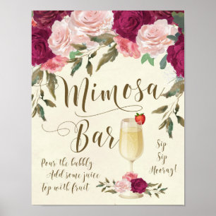 Mimosa Bar Wedding Sign Burgundy Pink Poster