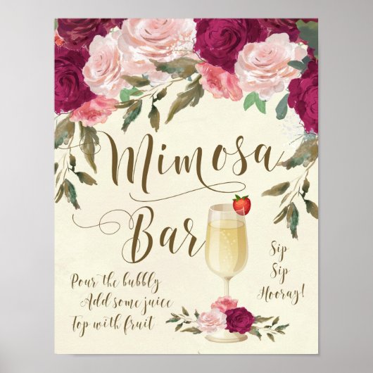 Mimosa Bar Wedding Sign Burgundy Pink Poster (Vorne)