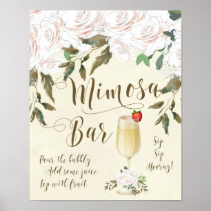 Mimosa Bar Wedding Sign Elfenbeinflorale Poster