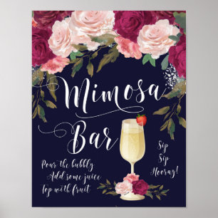 Mimosa Bar Wedding Sign Navy Burgund Blumengestein Poster
