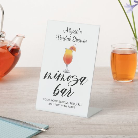 Mimosa-Bar-Zeichen in Wasserfarbe Sockelschild (In SItu)