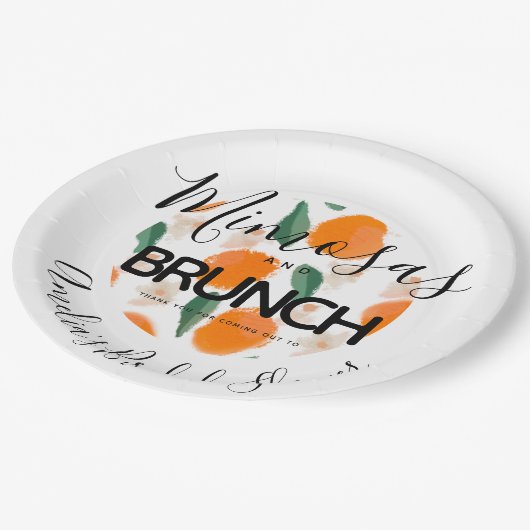 Mimosa Brunch Handgezeichnetes Brautparty Pappteller (Schrägansicht)