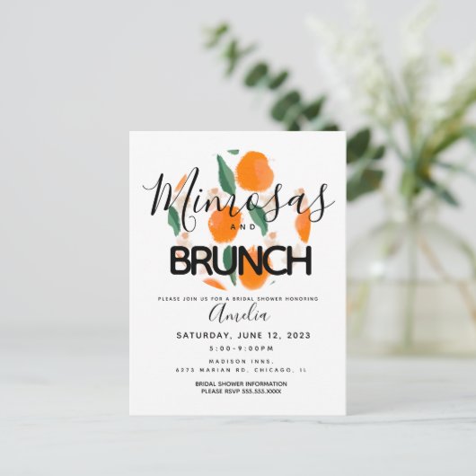 Mimosa Brunch Handgezeichnetes Brautparty Postkarte (Stehend Vorderseite)