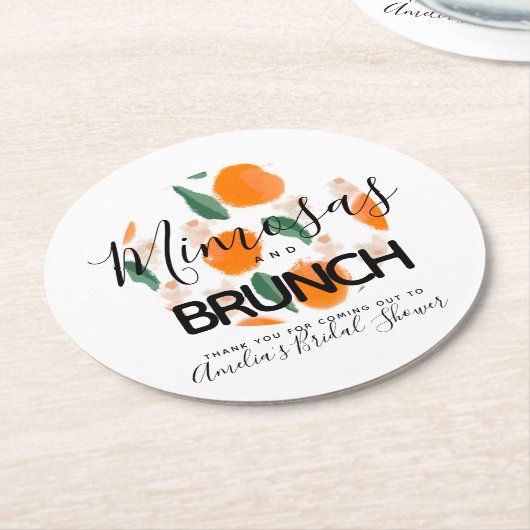 Mimosa Brunch Handgezeichnetes Brautparty Runder Pappuntersetzer (Angewinkelt)
