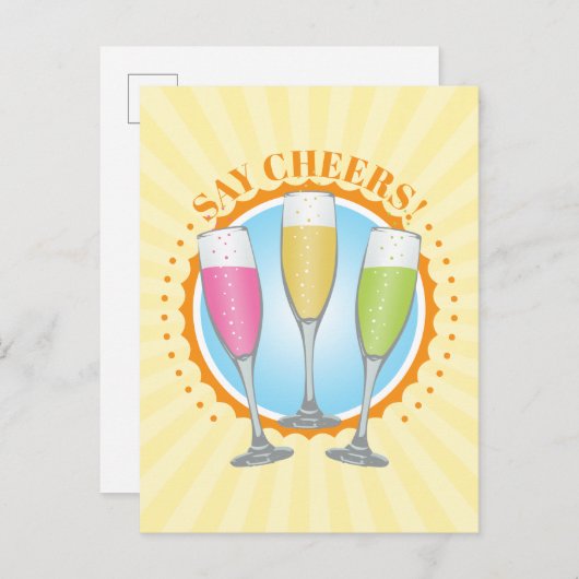 Mimosa Colorful Champagne Brille Postcard Postkarte (Vorne/Hinten)