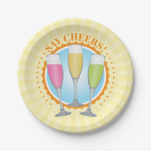 Mimosa Colorful Champagne Brillen Paper Teller