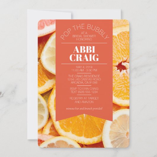 "Mimosa" - Flachbildschirm Citrus Bridal Einladung (Vorderseite)