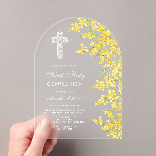 Mimosa Flowers Arch First Communion Acryleinladungen (Insitu (Handheld))
